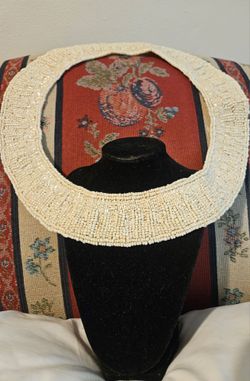 HOLLOWEEN BEADED NECK COLLAR  BEIGE MINI BEADS 14"X2" INCHES PRE-OWNED NORMAL WEAR SEE DESCRIPTION