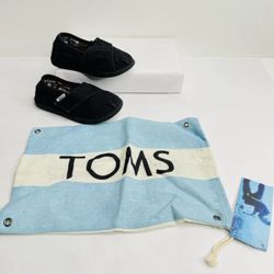 Toms Classics Black Tiny Toddler Slip On Casual Canvas Flat Shoes Pre Owned