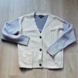 French Connection Cream Light Grey Colorblock Button Up Knit Cardigan size S