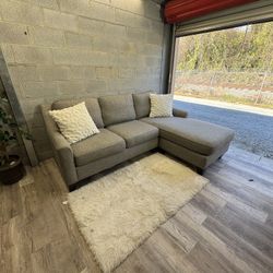 (Delivery) Gray Cindy Crawford Sectional Sofa With / Reversible Chaise 