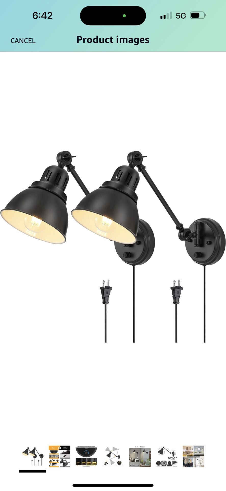 Plug in Wall Sconces Set of 2, Wall Sconce Lighting with Dimmable On Off Switch, Swing Arm Wall Lamp, Black Metal Industrial Wall Light Fixtures, Safe