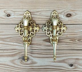 Vintage Cast Aluminum Gold-Tone Sconces