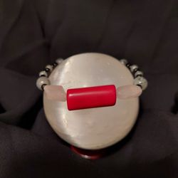 Rose Quartz, Labradorite, Red Coral Crystal Bracelet 