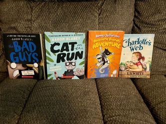 Bad guys, cat on the run, Rowley awesome friendly adventure, and charlottes web book