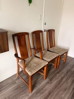 Set of 3 Wood Dining Chairs with Upholstered Seats
