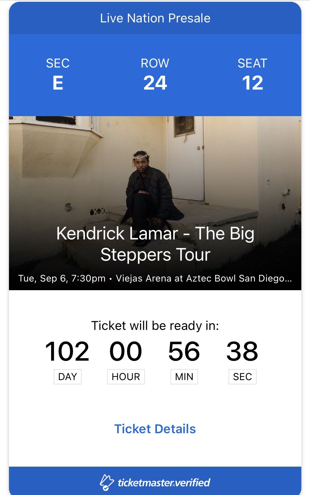 Kendrick Lamar San Diego 9/6/22 Single Ticket