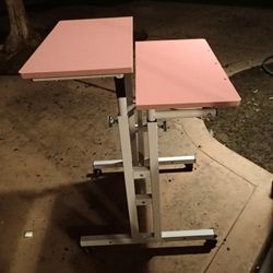 Rolling Desk Adjustable Height Pink Table