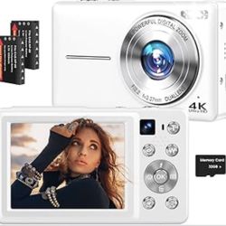 4K Digital Camera, 64MP Autofocus Vlogging Camera with Dual Lens, 16X Digital Zoom YouTube Compact Travel Point Shoot Camera for Teens Beginner, Anti-