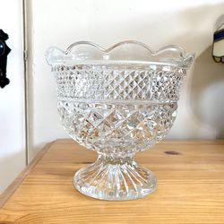 Vintage Anchor Hocking Wexford Glass Compote Pedestal Bowl Diamond Glassware