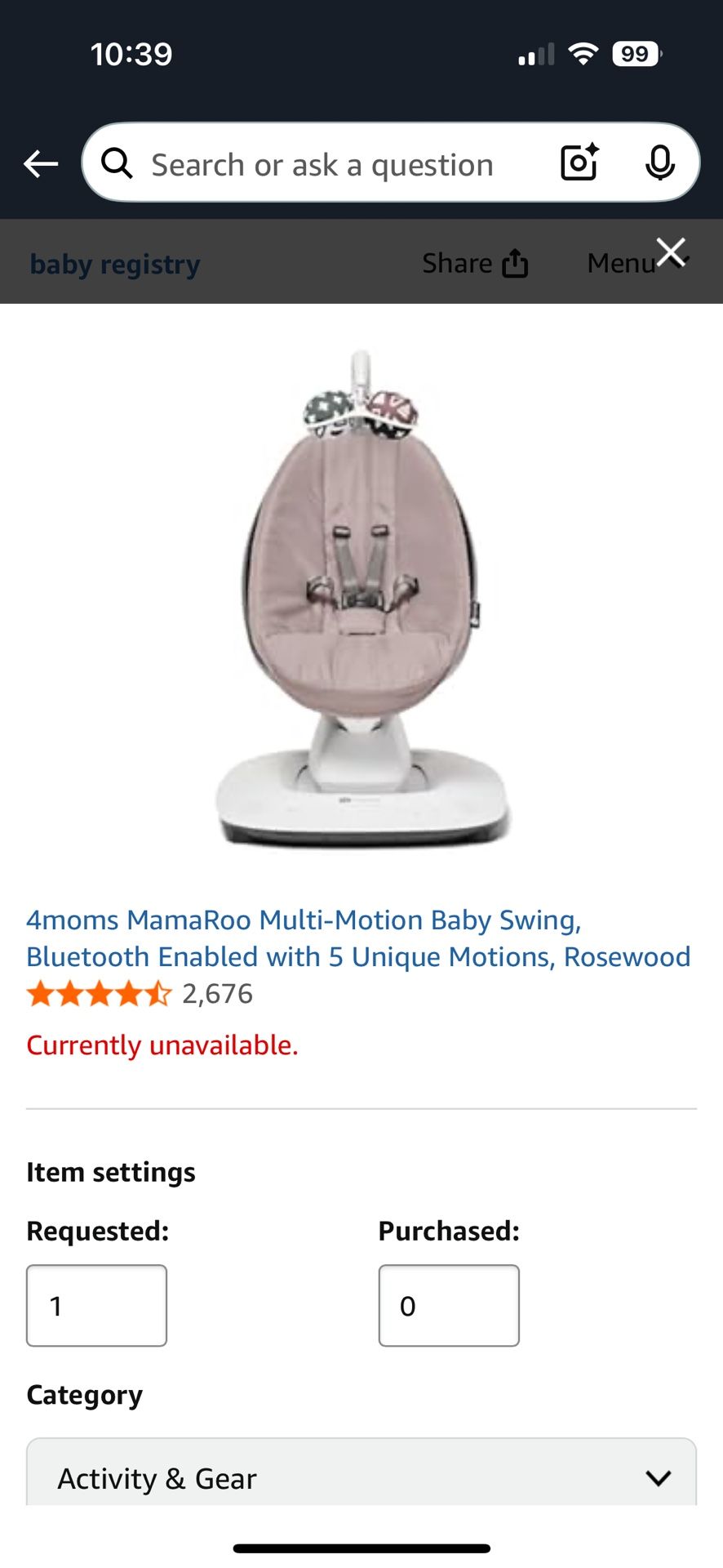 Mamaroo Swing Newest Model Rosewood Pink