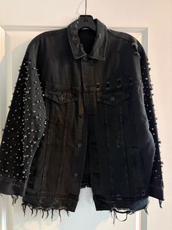 Black Studded Distressed Denim Jacket