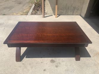 SOLID OAK WOOD TABLE W/GLASS TOP 