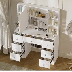 New in the box Vanity Desk with Mirror and Lights, Large Makeup Vanity Table Set with Drawers, White Lighted Vanity for Bedroom, Dressing Table for Te