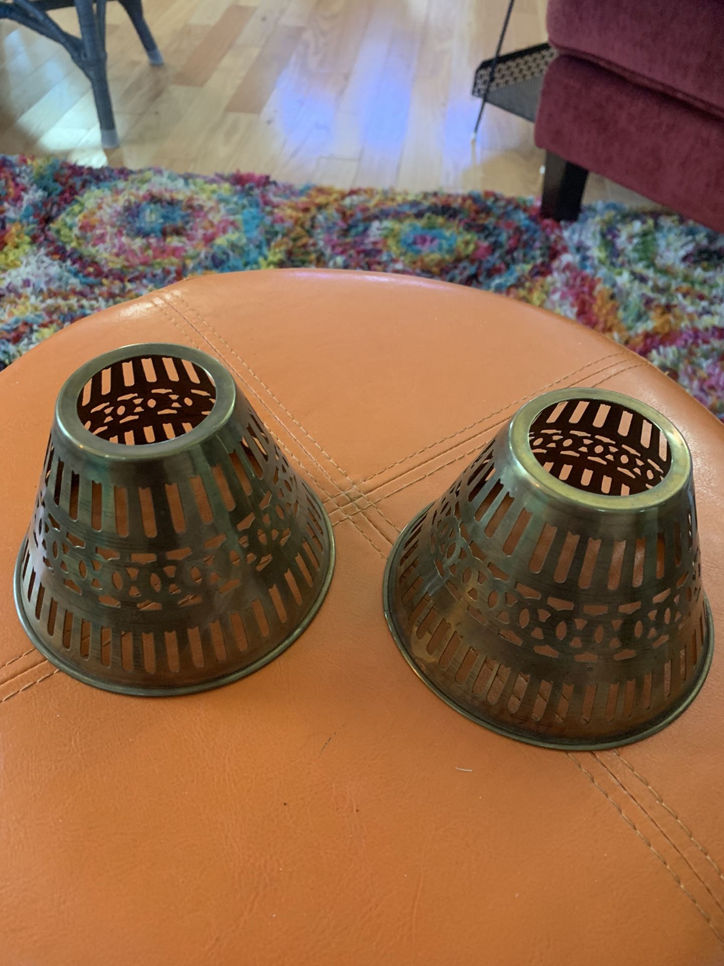 Vintage pierced brass candle lampshades