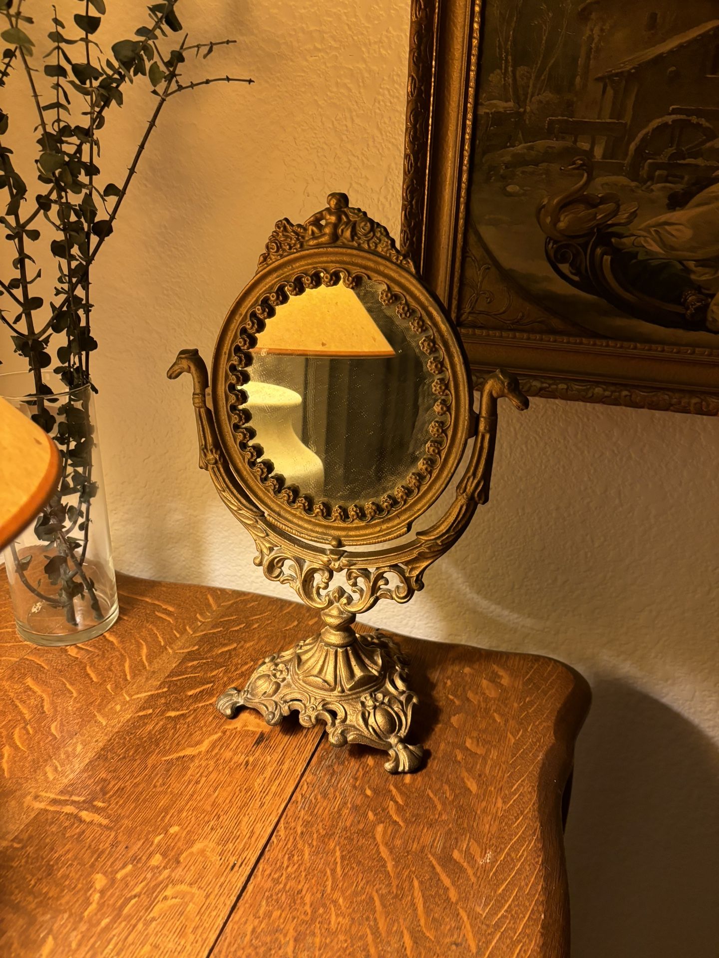 Antique Art Lamp Table And Mirror 