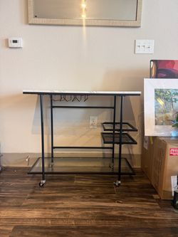Bar Cart with Marble Top and Glass Base