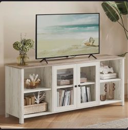 Farmhouse TV Stand with Glass Door Cabinet