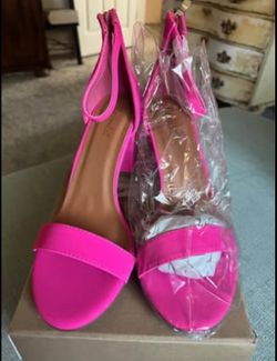 Hot Pink Ankle Strap Block Heel Sandals