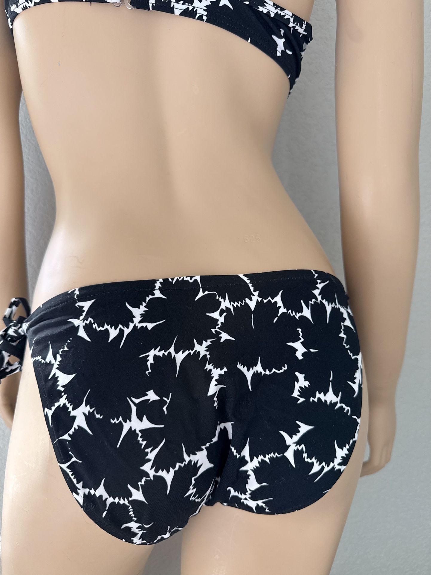 NEW Vintage Carabella Side Tie Bikini Bottom Black White Floral Made in Mexico