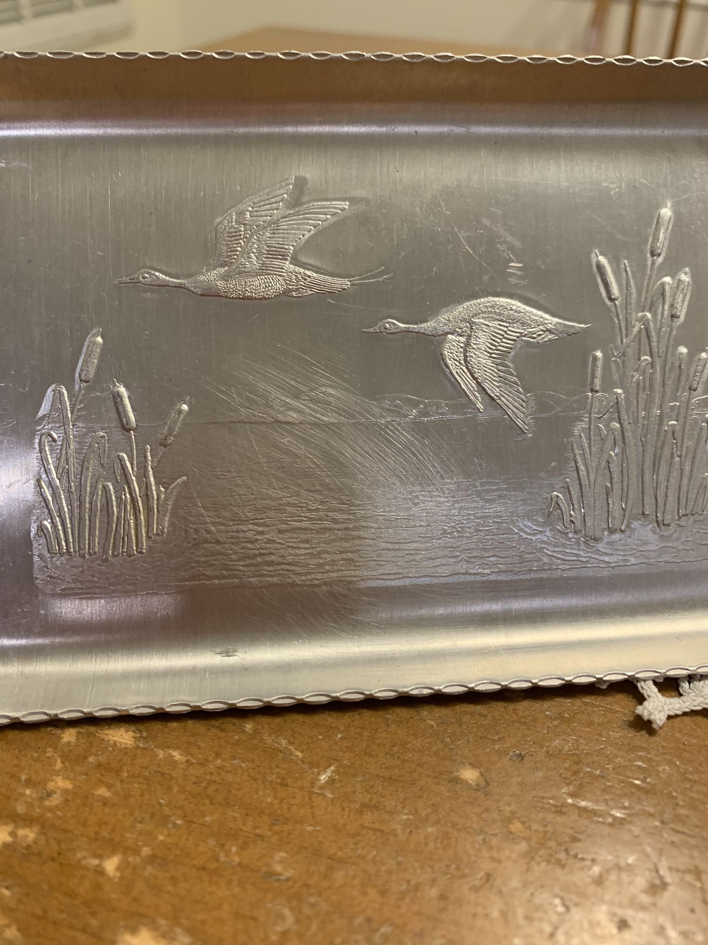 Vintage Duck And Cattail Aluminum Business Card Tray 