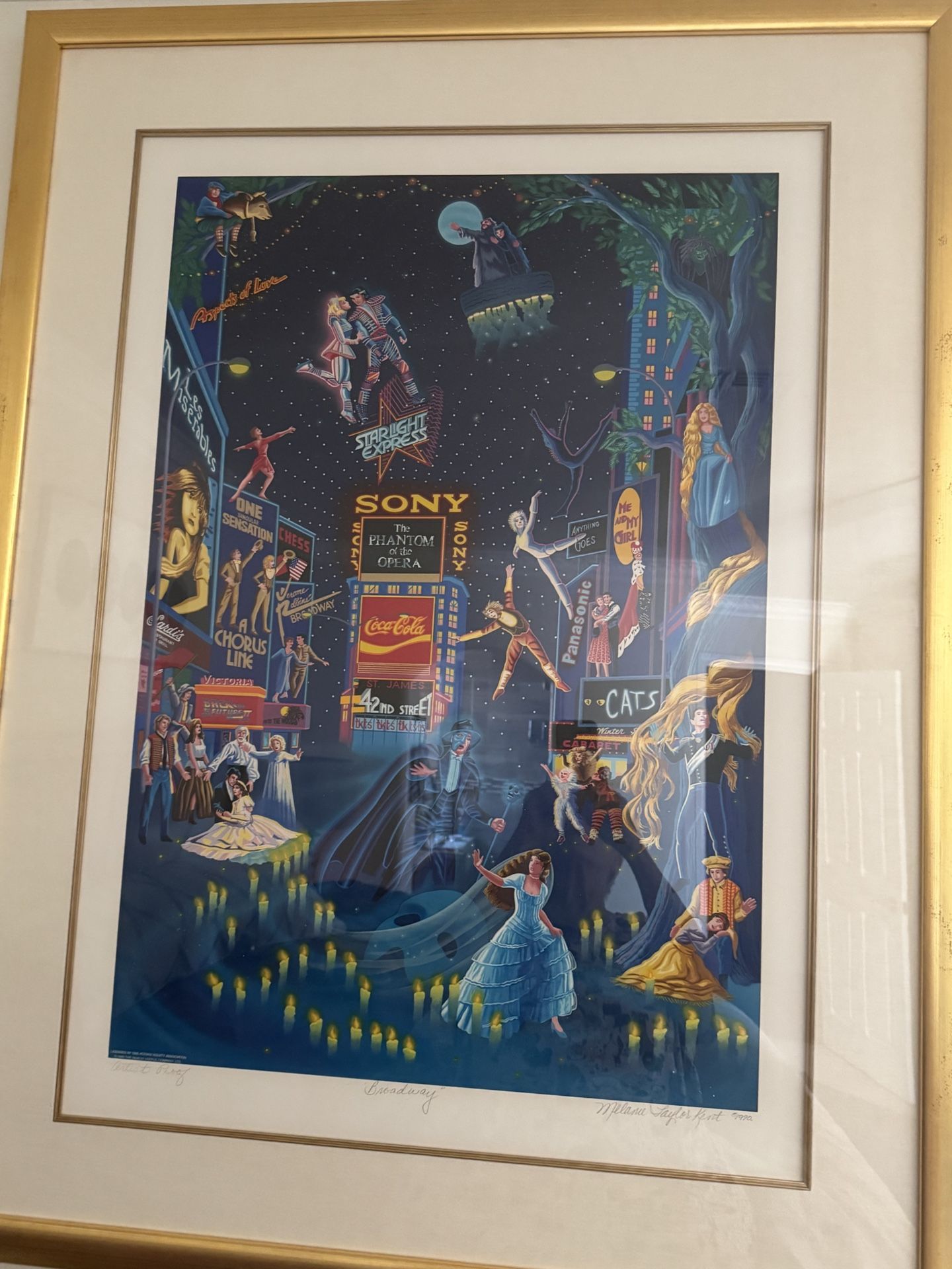 BROADWAY artist Proof Lithograph By Melanie Taylor Kent 1990 Double Matted And Framed With Gold Inlay. Comes With Certificate Of Authenticity.