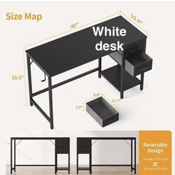 ✌️ CubiCubi Computer Desk with 2 Drawers, 40 Inch Small Home Office Desk with Storage Study Writing Table, Modern white