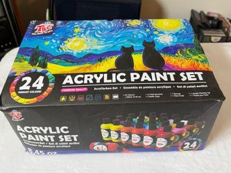 New, TBC The Best Crafts 24 Colors Acrylic Paint Set, 10 Brushes, Sponge, and Painting Knife, for Adults Artists