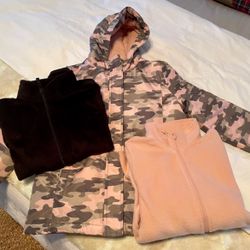 The Children’s Place Big Girls Hooded Pink Camouflage Puffer Jacket And Two Zip Up Sweaters Size 14