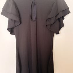 Women's Black Ruffle Sleeve Keyhole Top