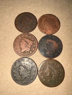 Lot of 6 US Large Cents 1810’s–1830s (RARE).