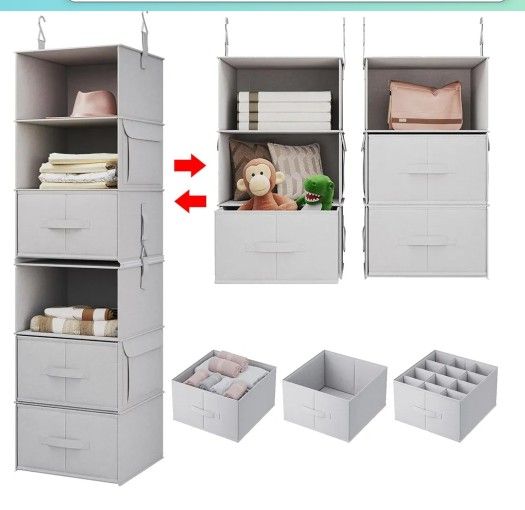 Vailando 6-Shelf Hanging Closet Organizer with 3-Shelf Hanging Shelves
2 Separable 3 Drawers for Wardrobe Nursery Baby Clothes Organization Storage