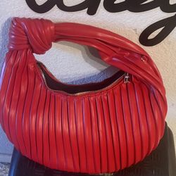 Red Pleaded  Hobo Bag 