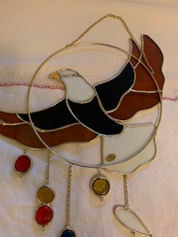 Stained Glass Eagle Suncatcher with Hanging Gems