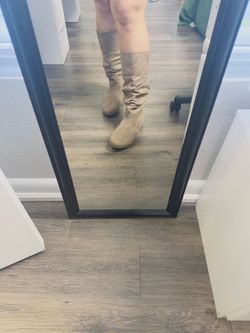 Taupe Suede Slouch Knee-High Boots
