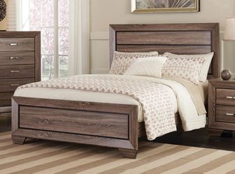 4PC QUEEN BEDROOM SET: QUEEN BED FRAME, DRESSER, MIRROR, NIGHTSTAND