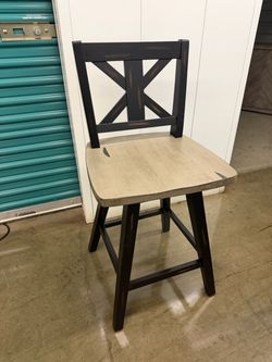 2 Farmhouse Wood Counter Height Bar Stools that swivel - includes memory foam cushions