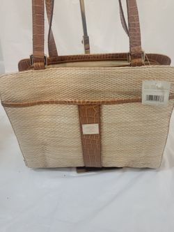 Liz Claiborne Shoulder Bag Hand Bag Purse Built in Organizers Brown & Ivory