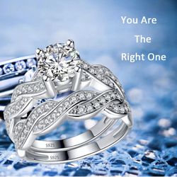 Solid Sterling Silver Infinity Women's Wedding Engagement Bridal Ring Band Set