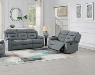 🎪 Sofa And Loveseat, Dark Gray Manual Reclining, Velvet Fabric, New in the Box.