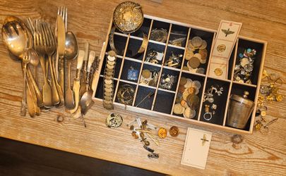 Misc Coins Silverware Jewelry and More