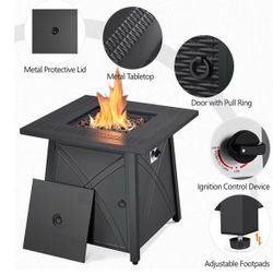 Propane Fire Pit Gas Table with Lid and Tabletop