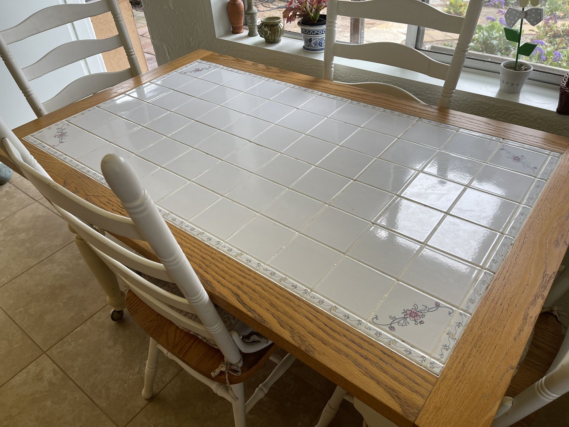 Vintage Tile Top Kitchen Table + 4 Chairs Shabby Chic Style