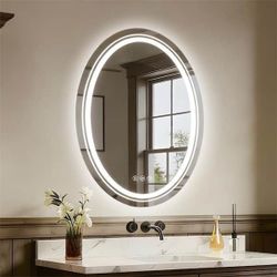28 in. W x 36 in. H Oval Frameless LED Light Anti Fog Wall Bathroom Vanity Mirror in Backlit Plus Front Lighted