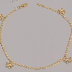 gold bracelet 14k women yellow butterfly anklet curb link chain 10 inches