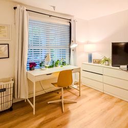  White Desk & Chic Yellow Chair - Scandinavian Style. Excellent Condition!