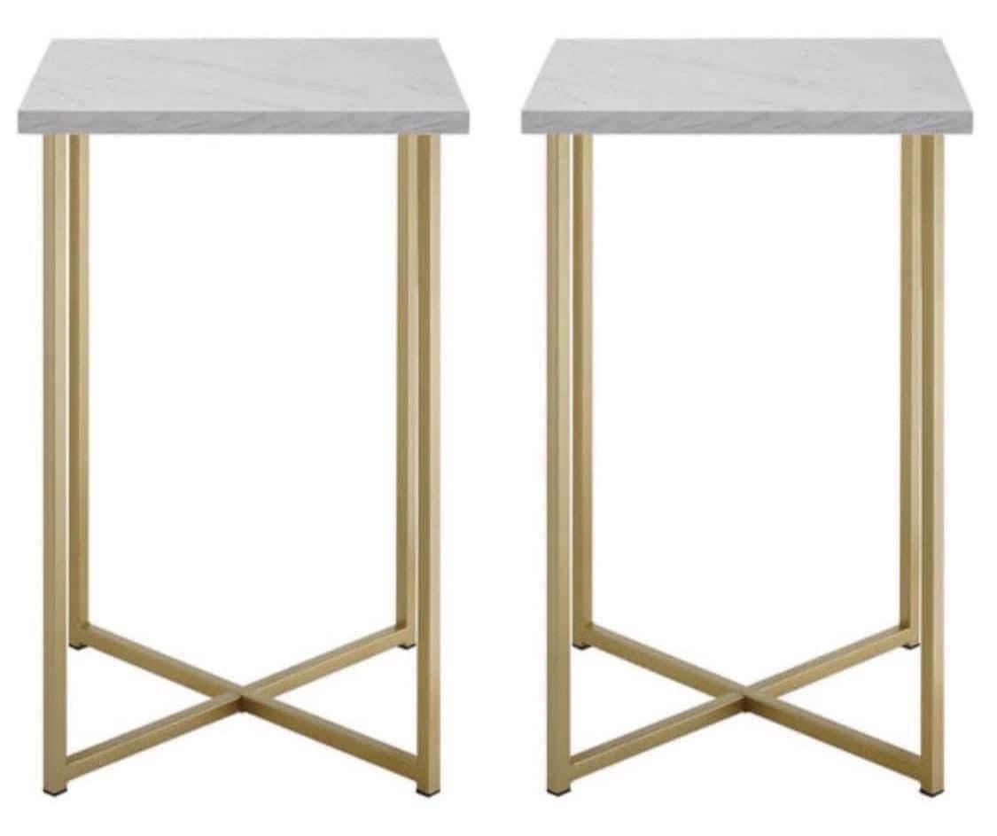 2 New White and Gold Side End Tables or Nightstands 