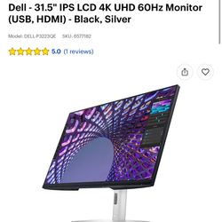 Dell  31.5” IPS LCD 4K UHD 60Hz Monito: New In Box