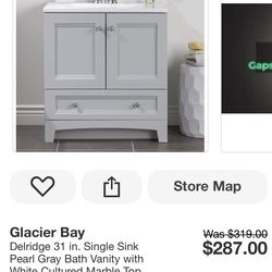 Glacier Bay Delridge 31 in. Single Sink Pearl Gray Bath Vanity with White Cultured Marble Top (Assembled)