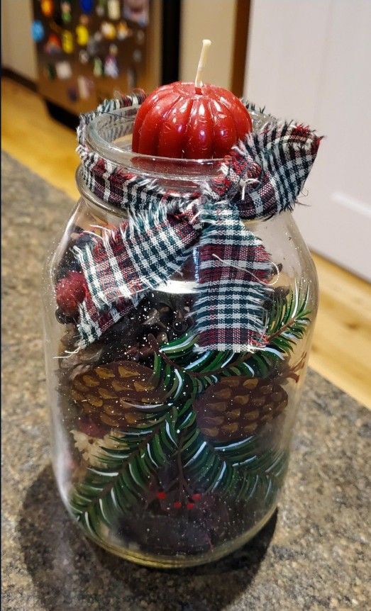 NEW Hand Painted Pine Cone Mason Jar Candle Holder