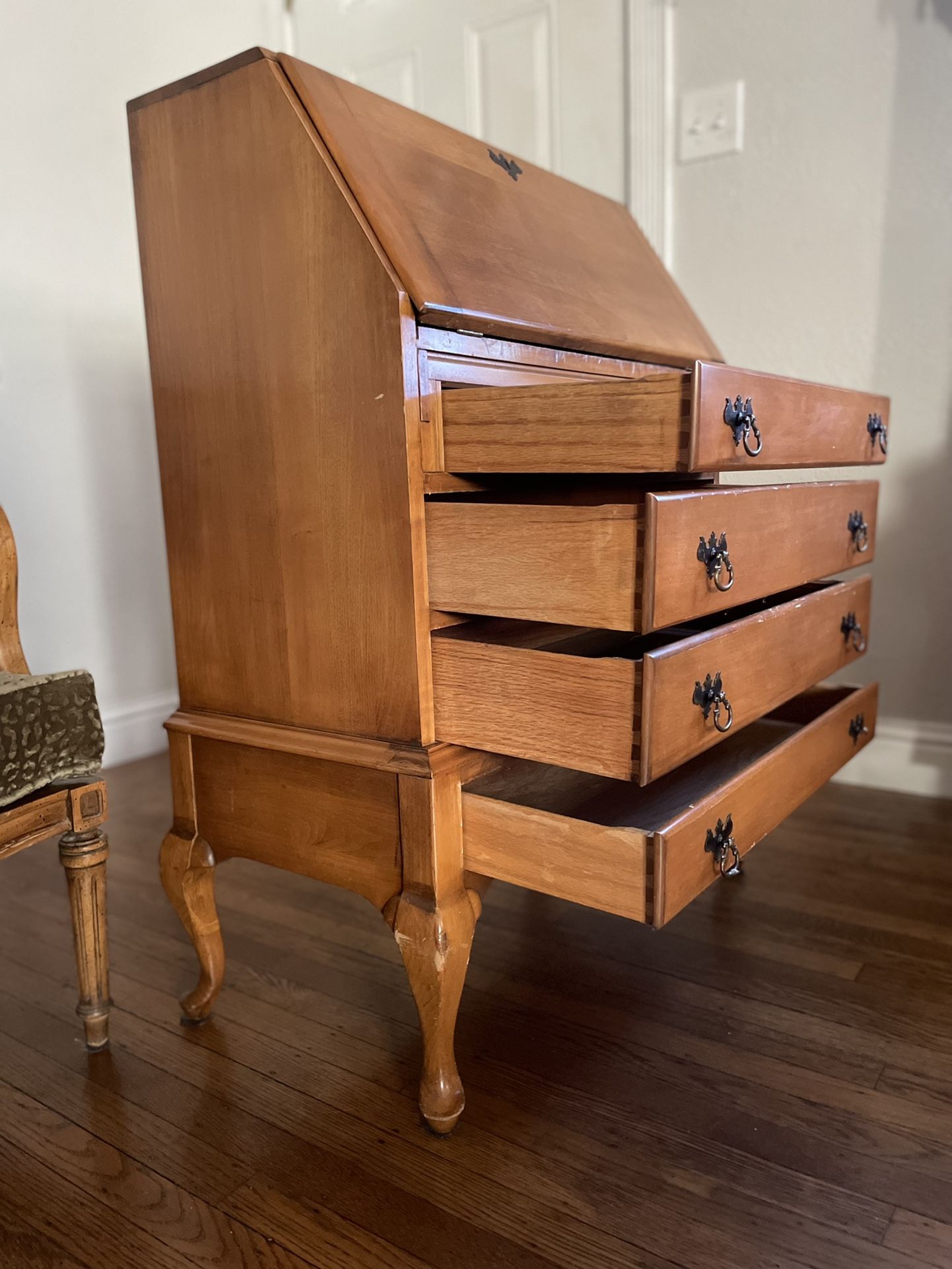 Antique 19th Century Walnut Drop Front Secretary Desk